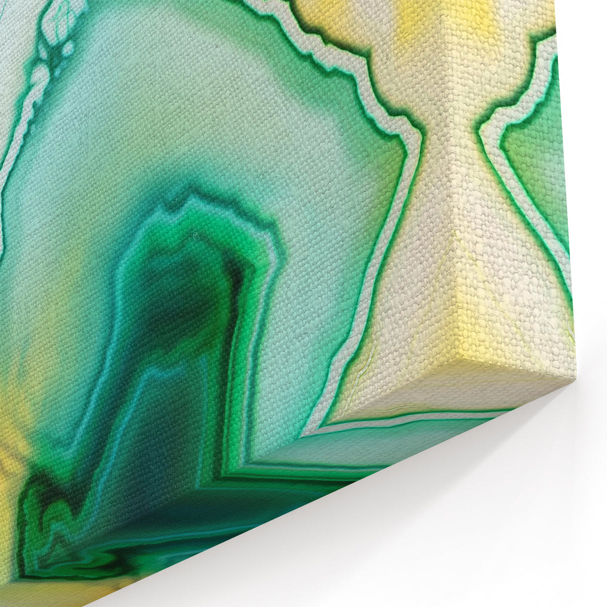 Abstract Geode Line Art – Green, Blue, and Gold Stone-Inspired Canvas