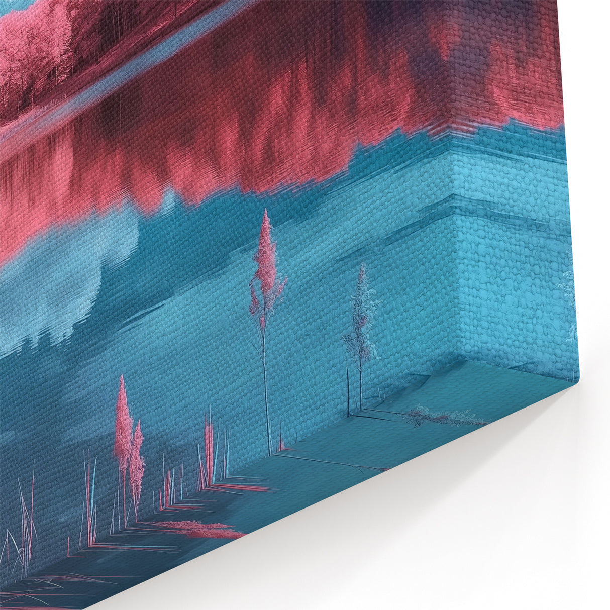 Surreal Nature Wall Art - Vibrant Pink Forest and Reflective Lake Scene
