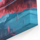 Surreal Nature Wall Art - Vibrant Pink Forest and Reflective Lake Scene