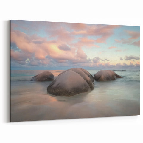 Serene Ocean Rocks Wall Art - Pastel Sky Coastal Beach Decor