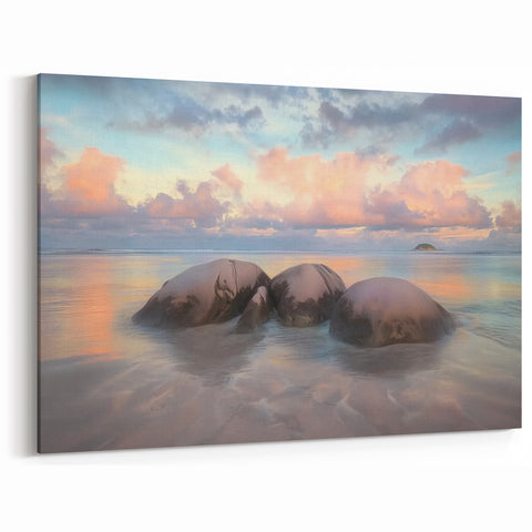 Pastel Coastal Rocks Wall Art - Tranquil Ocean Beach Scene Decor