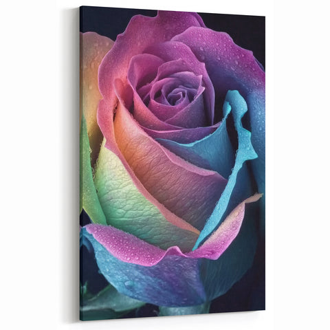 Floral Wall Art - Nature Close-Up of Vibrant Rainbow Rose Print