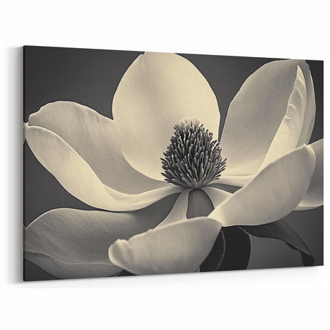 Black and White Wall Art - Close-Up of Elegant Magnolia Flower