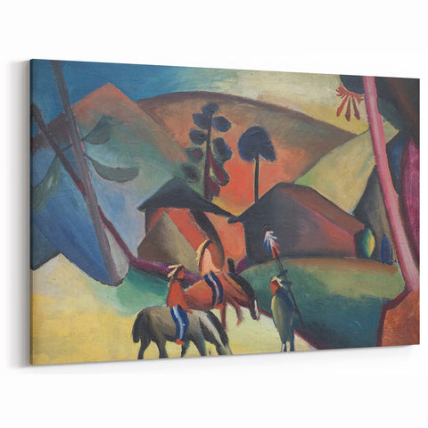 Expressionist Landscape Scene – Vibrant Indians on Horseback Wall Art