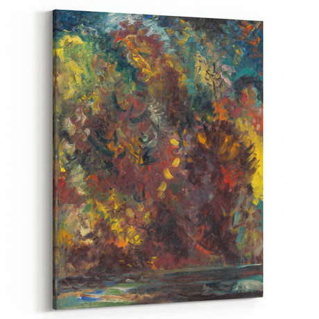 Expressionist Autumn Scene – Vibrant Riverbank Abstract Canvas Art