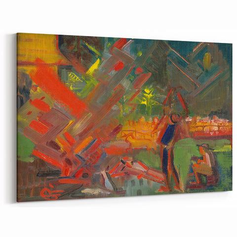 Expressionist Campfire Scene – Bold Abstract By the Campfire Wall Art