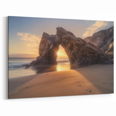 Golden Sunset Coastal Arch Wall Art - Elegant Ocean Beach Decor