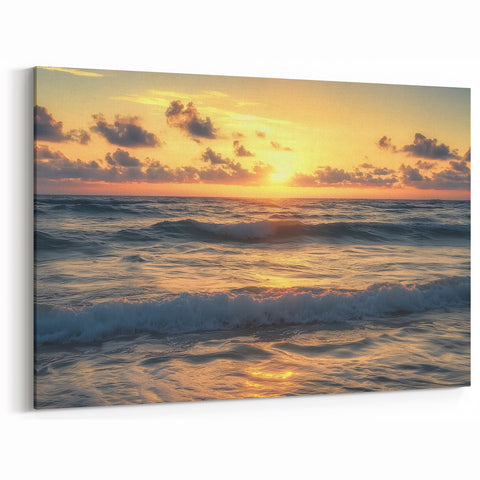 Golden Ocean Sunset Wall Art - Serene Coastal Beach Scene Decor