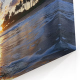 Dynamic Ocean Wave Wall Art - Sunset Beach Scene with Palm Trees