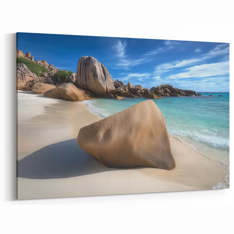 Tropical Rock Beach Wall Art - Serene Ocean Scene with Turquoise Waters