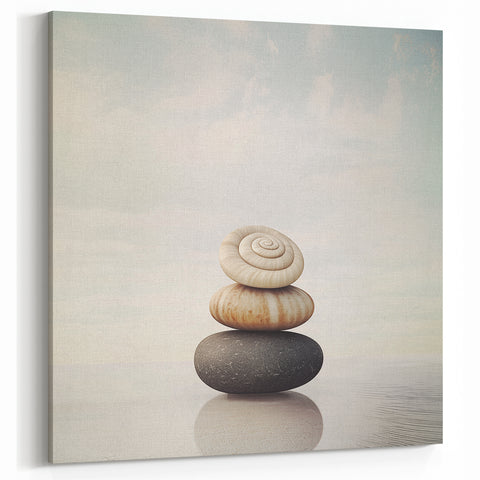 Nature Closeups Canvas Print - Stacked Stones and Shells Wall Art