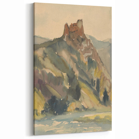 Old Castle Modern Wall Art – Serene Watercolor Landscape
