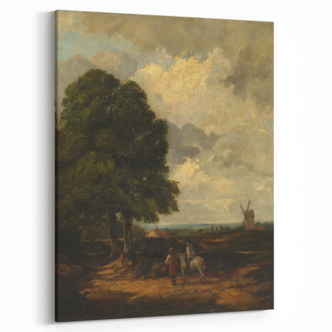Modern Wall Art: Countryside Scene with Windmill and Tree Landscape