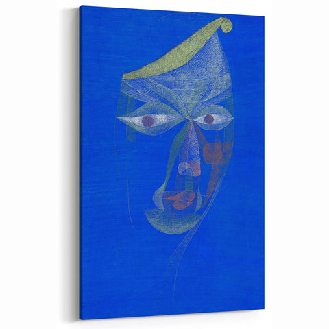 Modern Wall Art: Abstract Portrait on Bold Blue Background