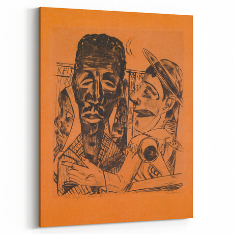 Modern Wall Art: Expressive Portrait on Warm Orange Background
