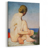 Modern Wall Art: Serene Nude Portrait by the Sea in Soft Tones