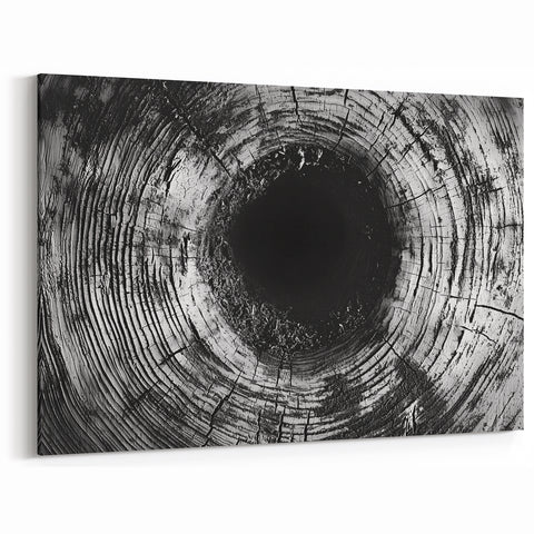 Black and White Art Canvas - Tree Ring Closeup Nature Photography Print