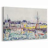 Modern Wall Art: Vibrant Waterfront Scene with Boats and Architecture