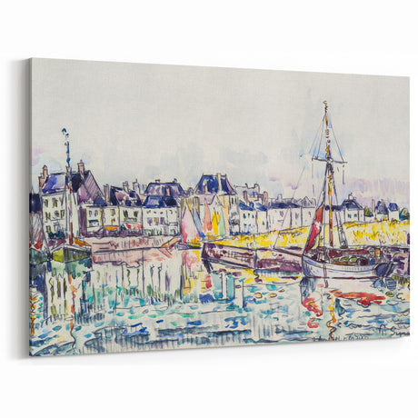 Modern Wall Art: Vibrant Waterfront Scene with Boats and Architecture