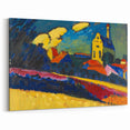 Modern Wall Art: Bold Abstract Landscape with Vibrant Colors and Church