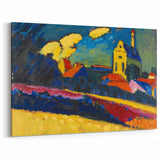 Modern Wall Art: Bold Abstract Landscape with Vibrant Colors and Church