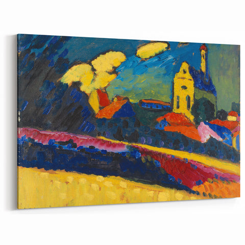 Modern Wall Art: Bold Abstract Landscape with Vibrant Colors and Church