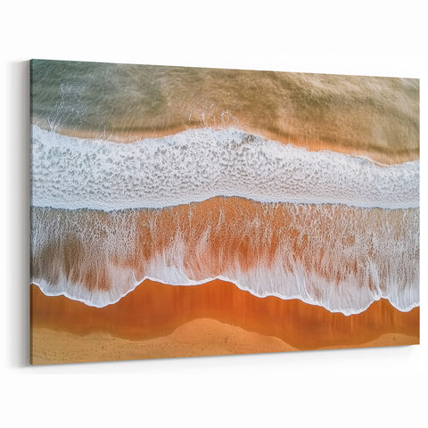 Golden Shoreline Waves Wall Art - Aerial Beach and Ocean Scene Decor