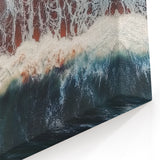 Crimson Shoreline Waves Wall Art - Dramatic Aerial Beach Scene Decor