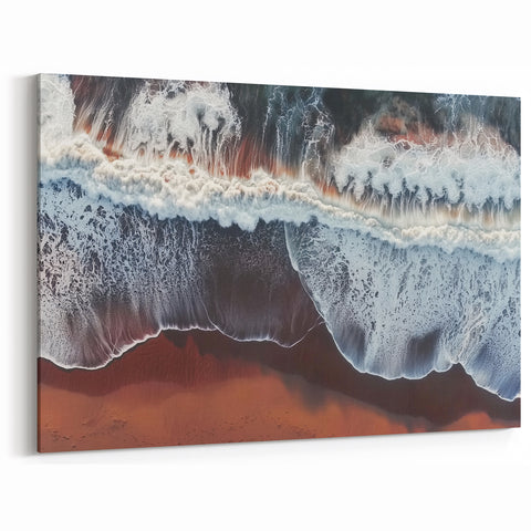 Dramatic Crimson Waves Wall Art - Aerial Beach and Ocean Scene Decor