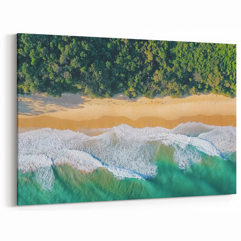 Lush Coastline Aerial Wall Art - Vibrant Forest and Turquoise Waves