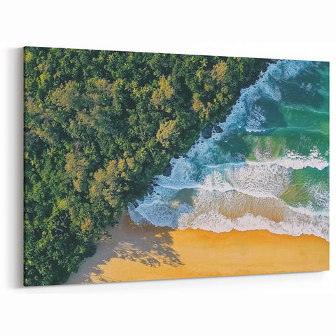 Golden Beach and Forest Aerial Wall Art - Vibrant Coastal Scene Decor