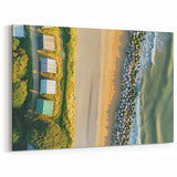 Aerial Beachside Cottages Wall Art - Sand, Rocks, and Coastal Greenery