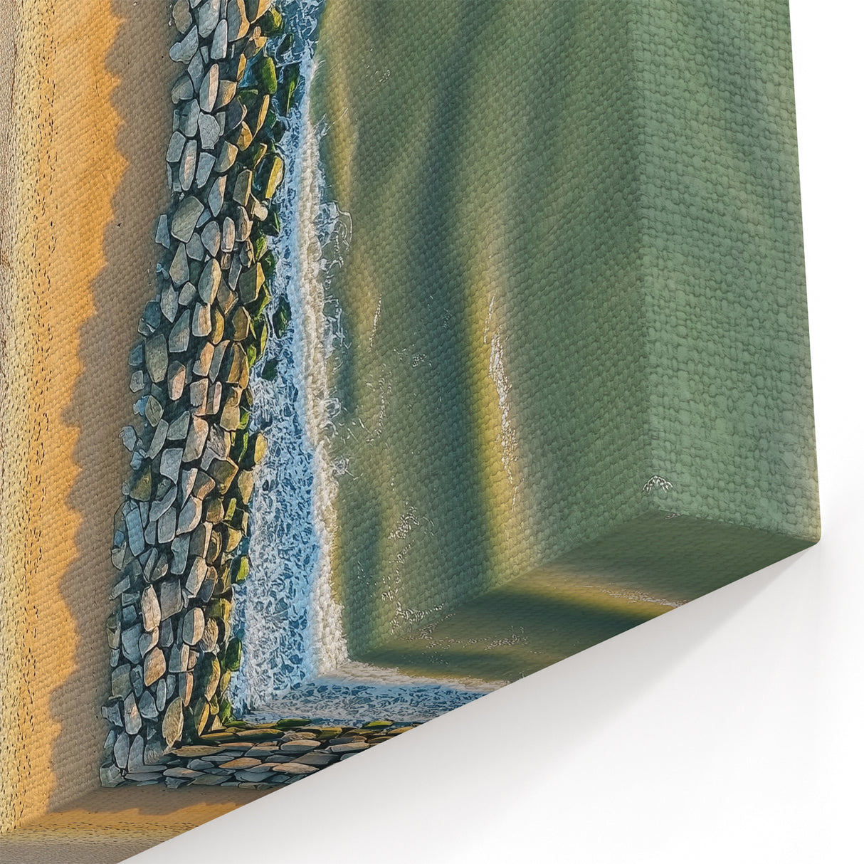 Aerial Beachside Cottages Wall Art - Sand, Rocks, and Coastal Greenery