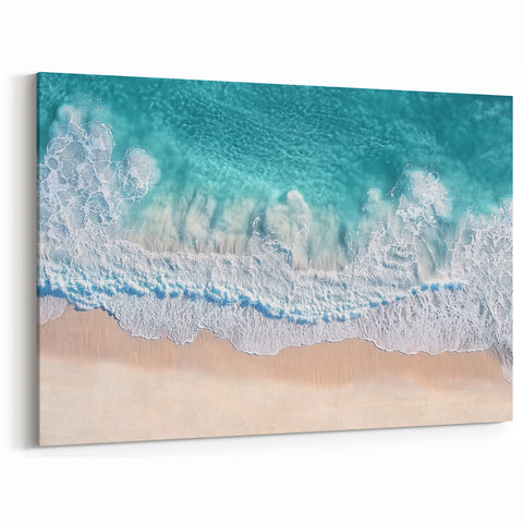 Turquoise Ocean Waves Wall Art - Aerial Sandy Shoreline Decor