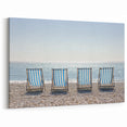 Striped Beach Chairs Wall Art - Sparkling Ocean and Pebble Shore Decor