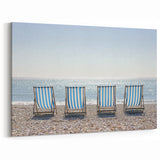 Striped Beach Chairs Wall Art - Sparkling Ocean and Pebble Shore Decor