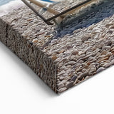 Striped Beach Chairs Wall Art - Sparkling Ocean and Pebble Shore Decor