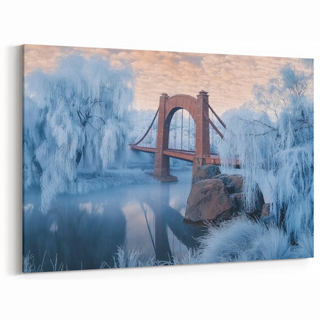 Winter Wonderland Bridge Wall Art - Frosted Landscape Canvas Print