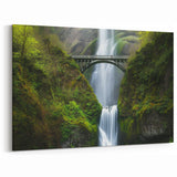 Scenic Bridge Wall Art - Lush Waterfall Landscape Canvas Print