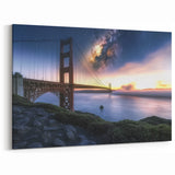 Golden Gate Bridge Wall Art - Starry Night and Sunset Canvas Print