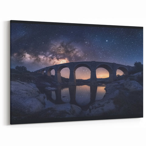 Arched Bridge Wall Art - Starry Night Milky Way Canvas Print