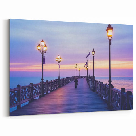 Romantic Sunset Pier Wall Art - Serene Twilight Canvas Print