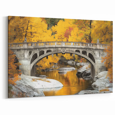 Autumn Stone Bridge Wall Art - Vibrant Fall Canvas Print