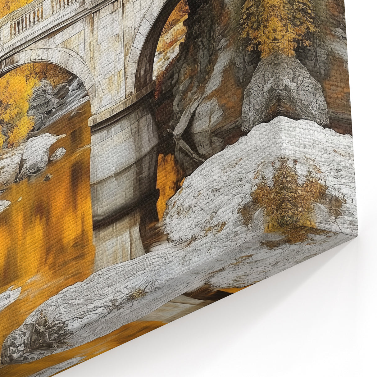 Autumn Stone Bridge Wall Art - Warm Fall Foliage Canvas Print