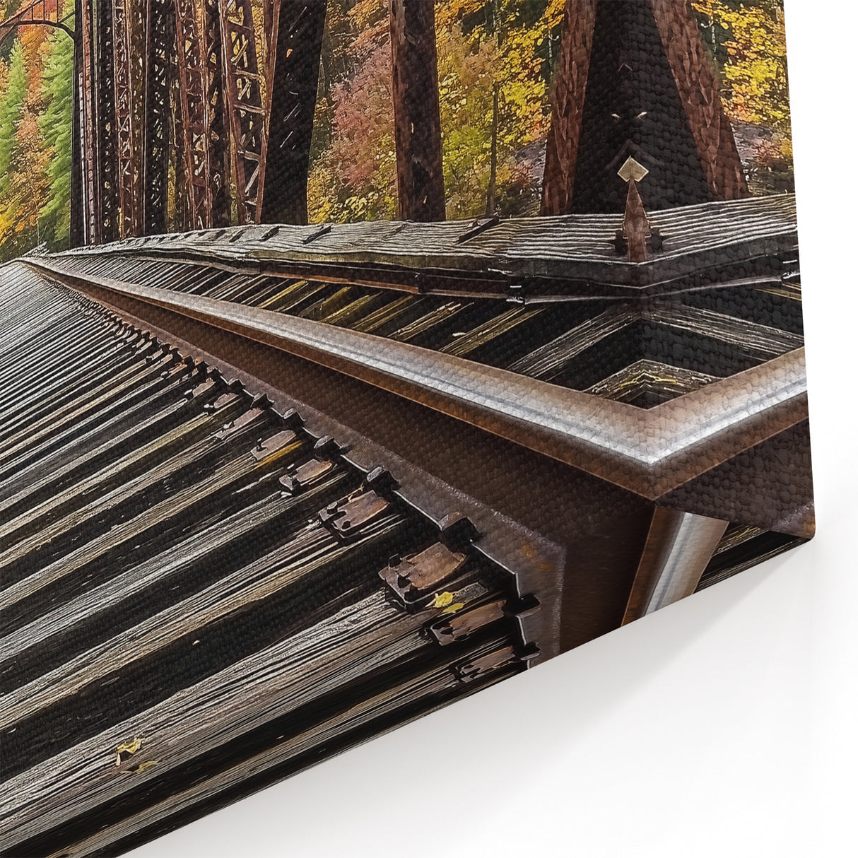 Rustic Railway Bridge Wall Art - Autumn Landscape Canvas Print