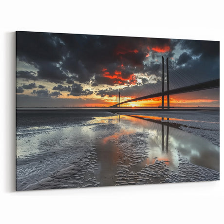 Sunset Suspension Bridge Wall Art - Dramatic Skyline Canvas Print