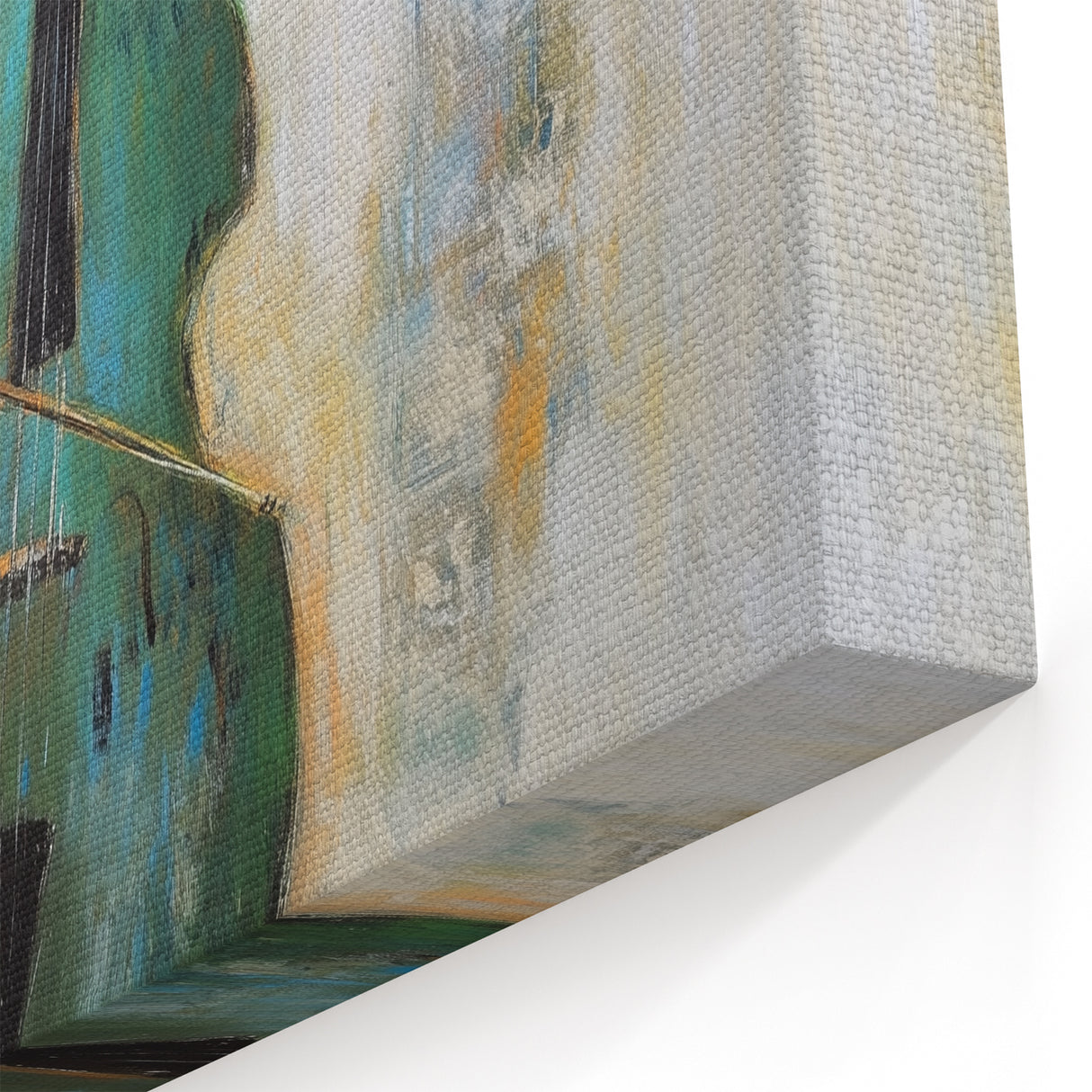 Artistic Figurative Wall Art - Double Bass Player in Teal Tones