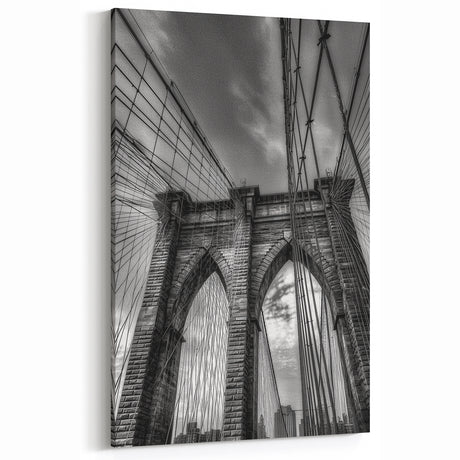 Brooklyn Bridge Wall Art - Black and White Architectural Canvas Print