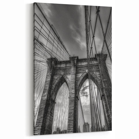 Brooklyn Bridge Wall Art - Black and White Architectural Canvas Print