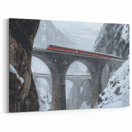 Winter Railway Bridge Wall Art - Snowy Landscape Canvas Print
